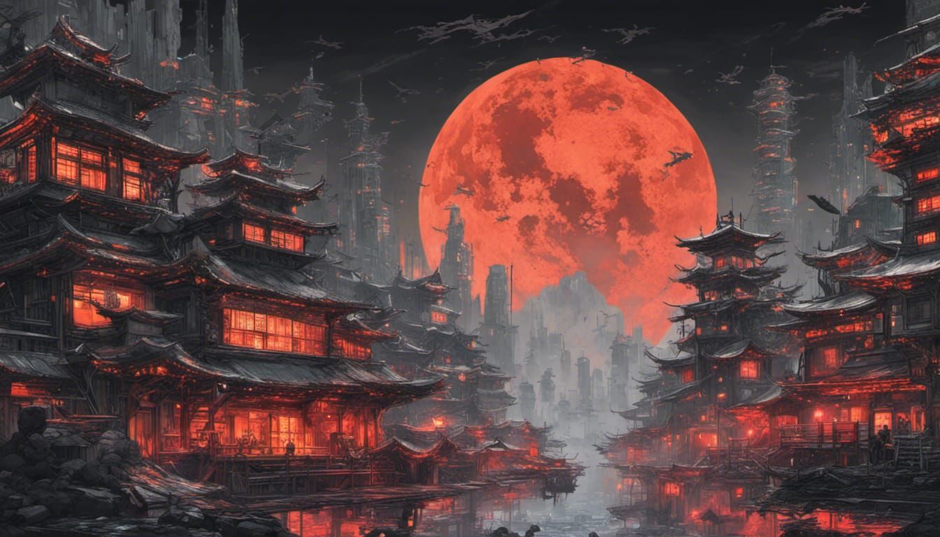 Dystopian Cyberpunk Japanese Fantasy Landscape Concept Art