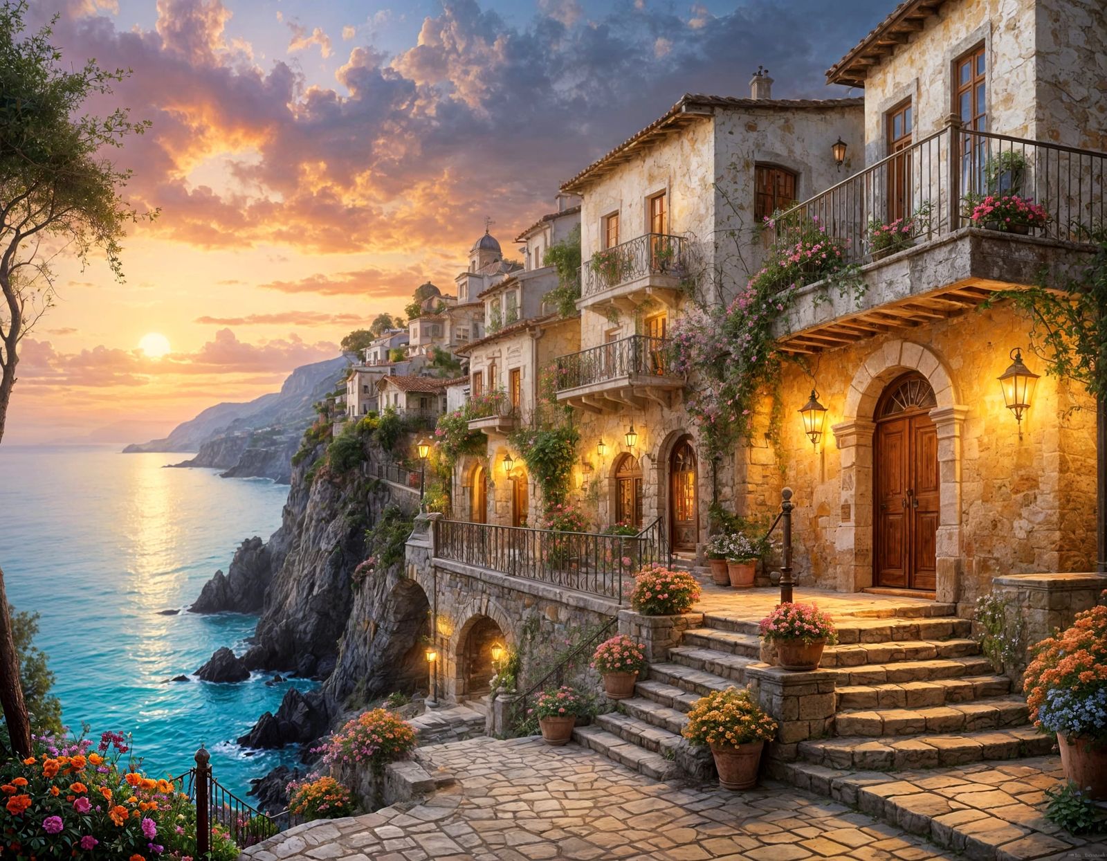 Ethereal Sicilian Coast Town in the Evening