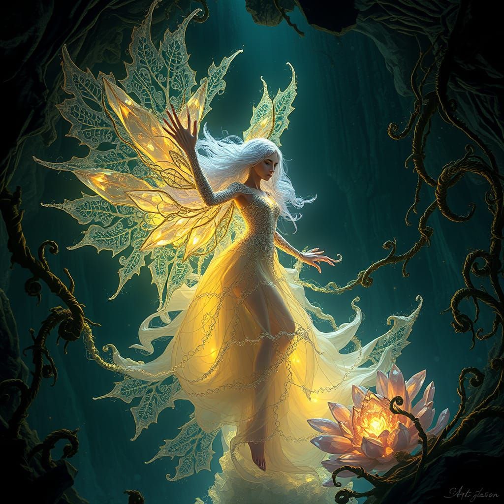 Ethereal Crystal Being in Dark Mystical Realm