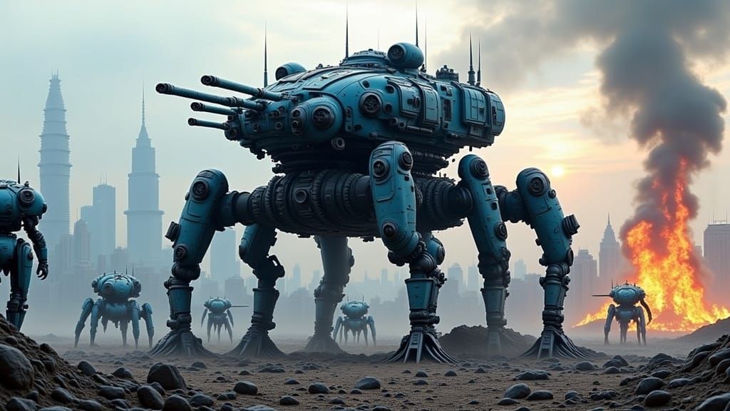 Quadruped Mobile Armor in Ruined City