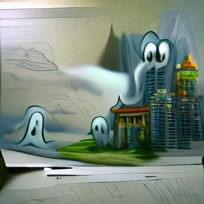 Cartoon Ghost in Detailed Matte Painting