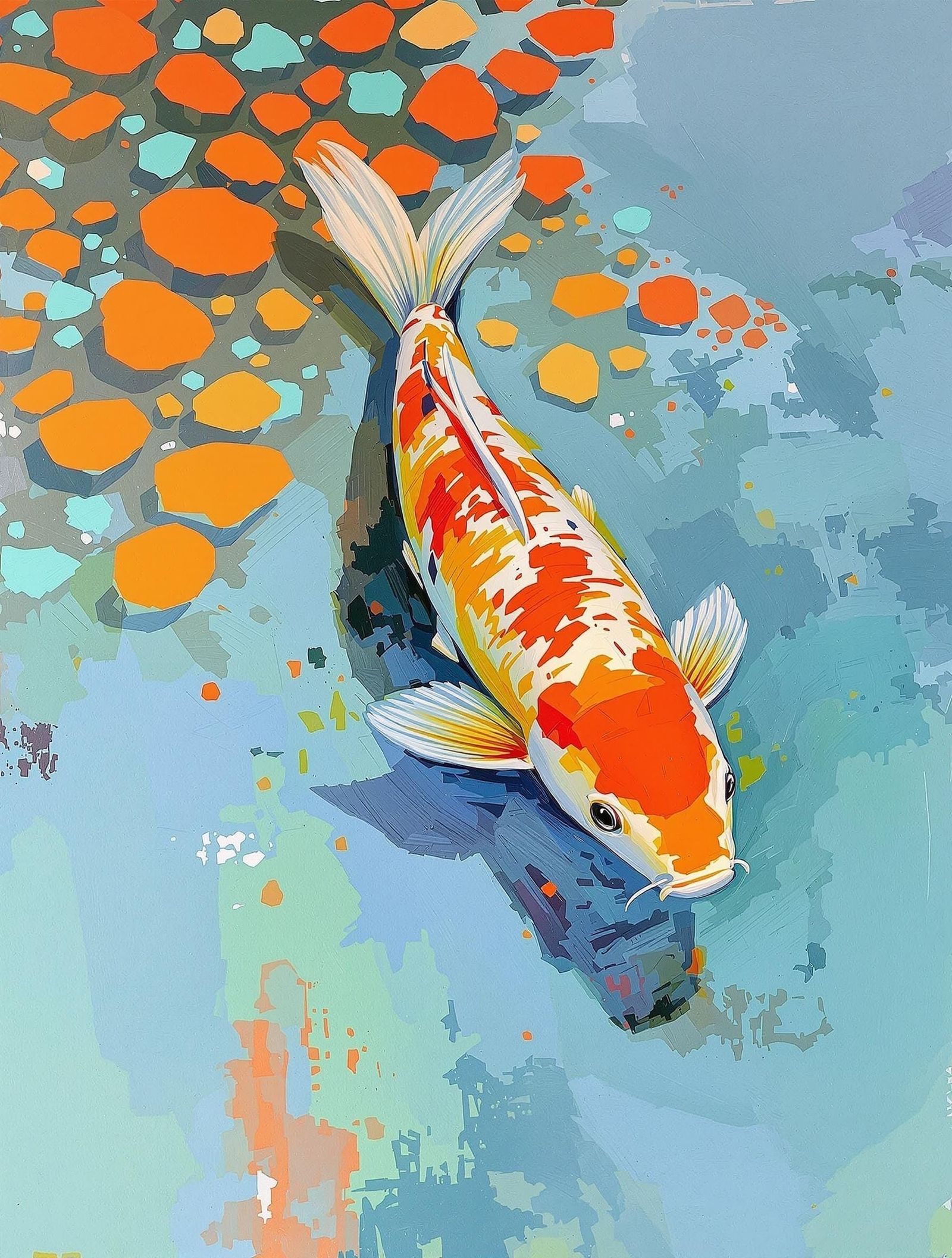 Koi Fish in Pond: Abstract Expressionist Painting