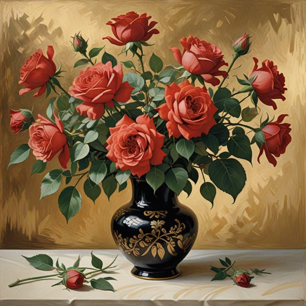 Crimson Roses in Impressionist Style