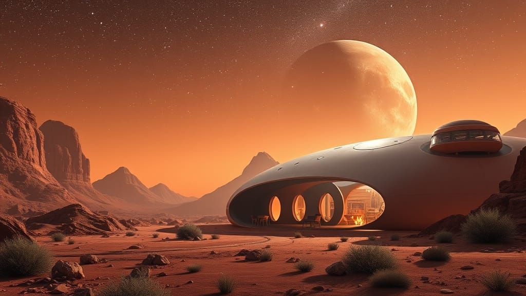 Futuristic Martian Abode in a Distant Landscape