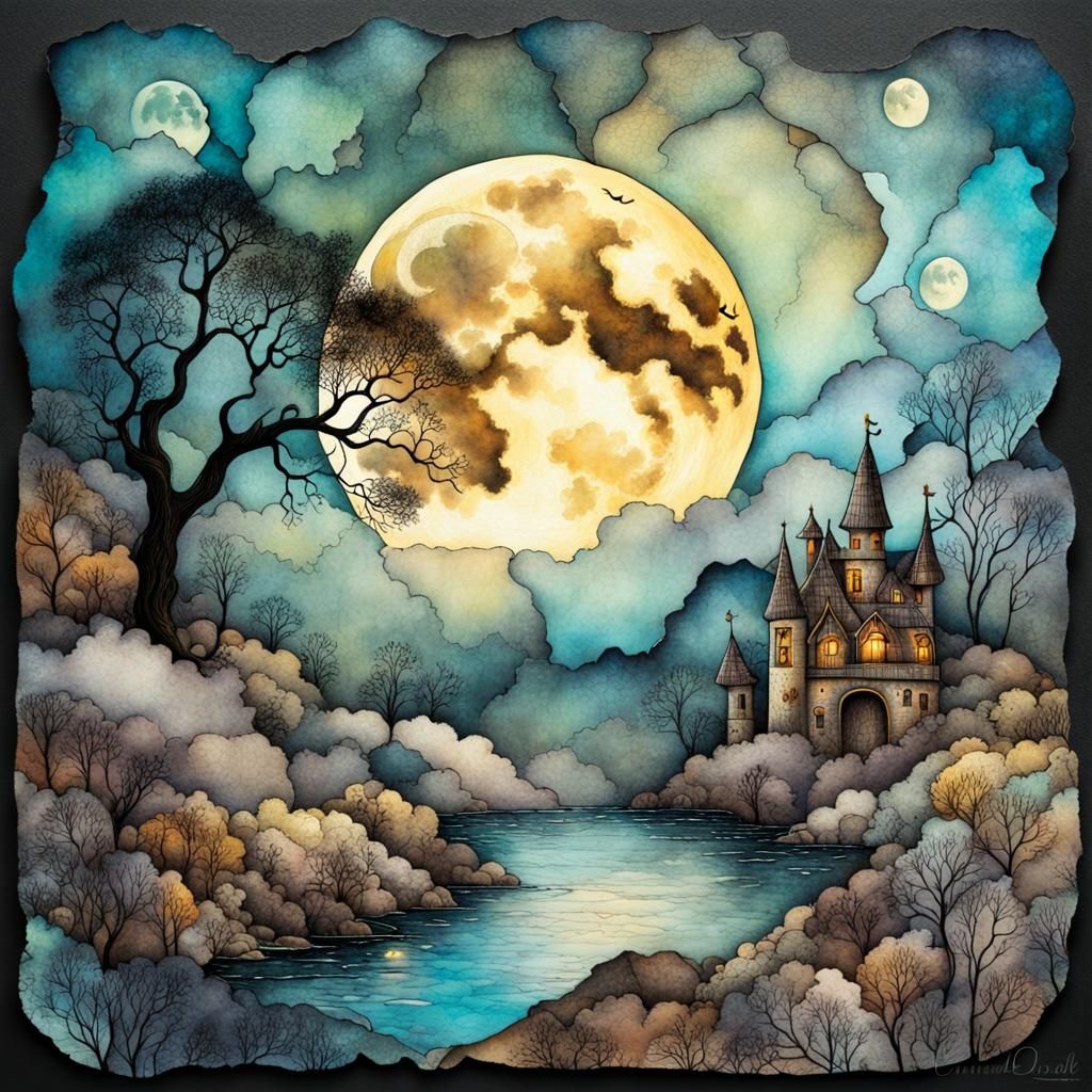 Mythological Dreamscape in Vintage Storybook Style