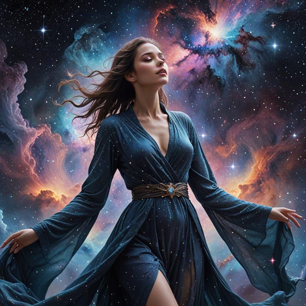 Celestial Woman Formed From Nebula and Stars