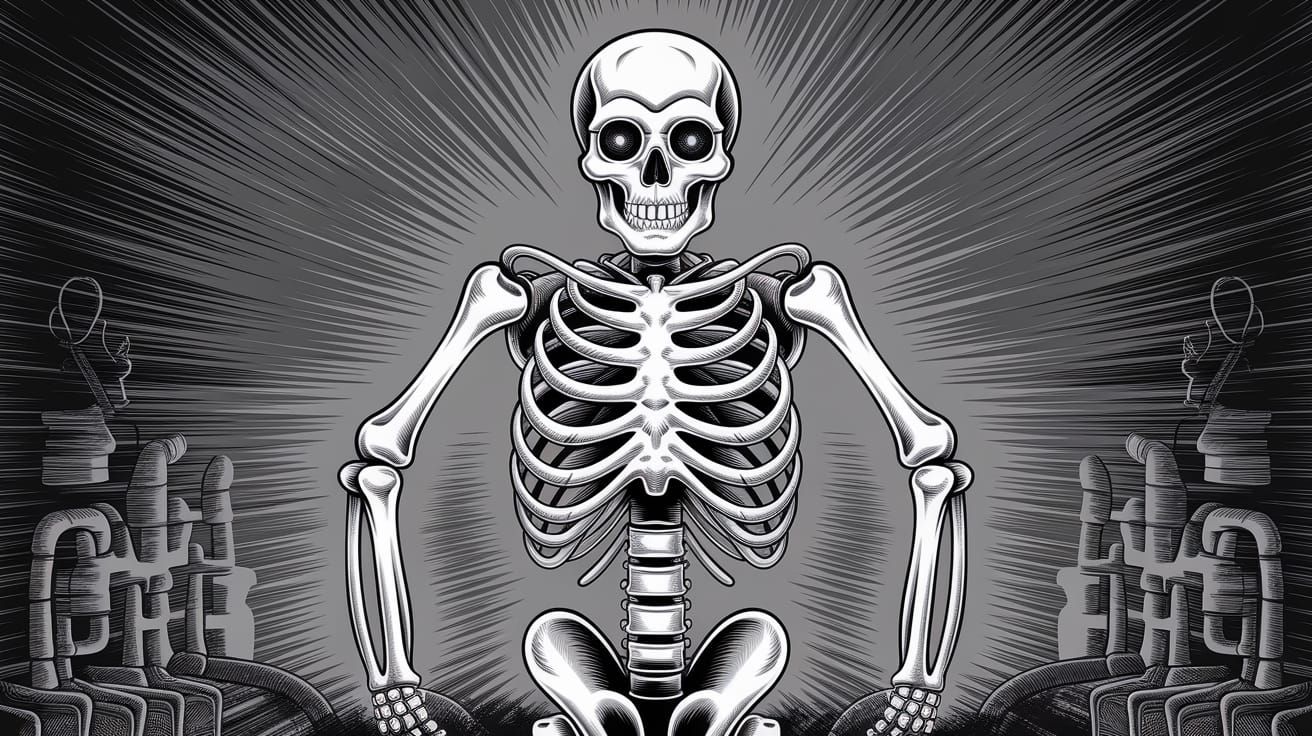 Surreal Exoskeleton with Mechanical Parts in Scratchboard St...