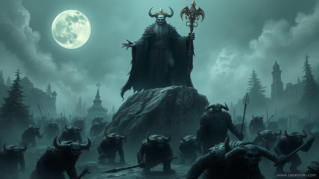 Moon Lich Overlord Commands Orc Army in Mysterious Forest