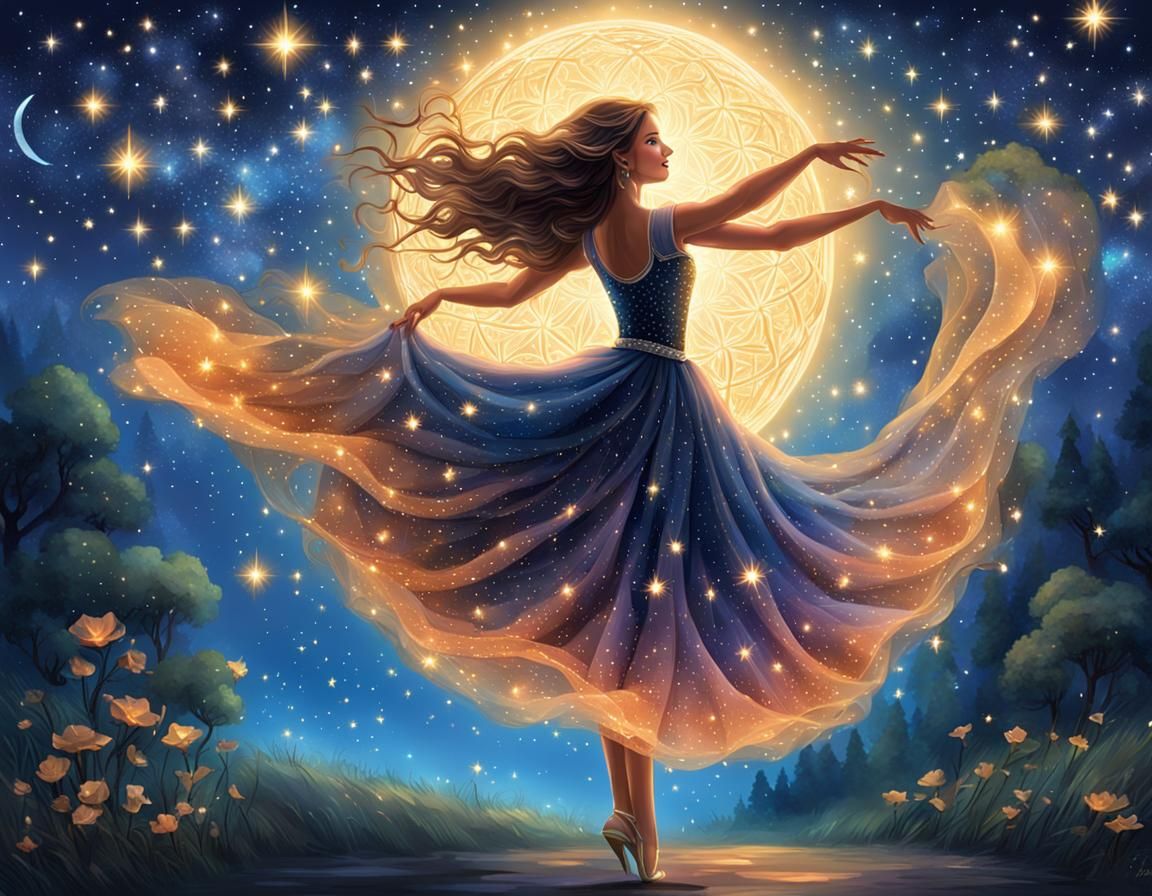 Magical Lady Dances Under Starlit Sky