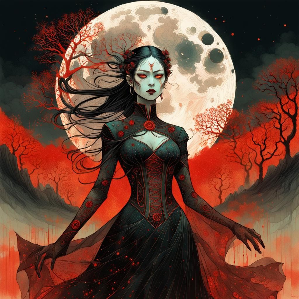 Eerie Enchantress Portrait in Gothic Double Exposure Style