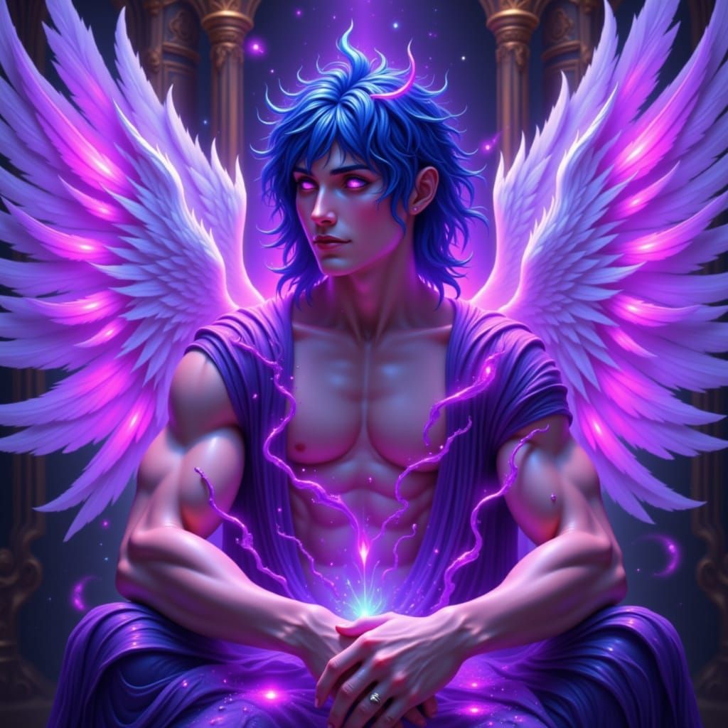 Cyberpunk Angel-Incubus Hybrid in Cosmic Realism Style