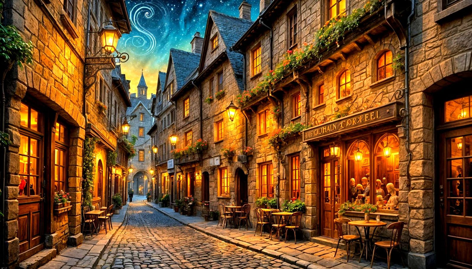 Medieval Alleyway with Glowing Tavern Window