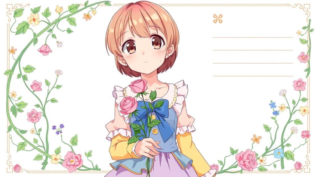 Anime-Inspired Portrait of a Young Woman in Elegant Attire