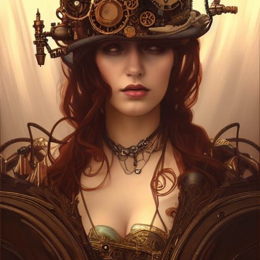 Steampunk Queen Tarot Card Portrait in Art Nouveau Style