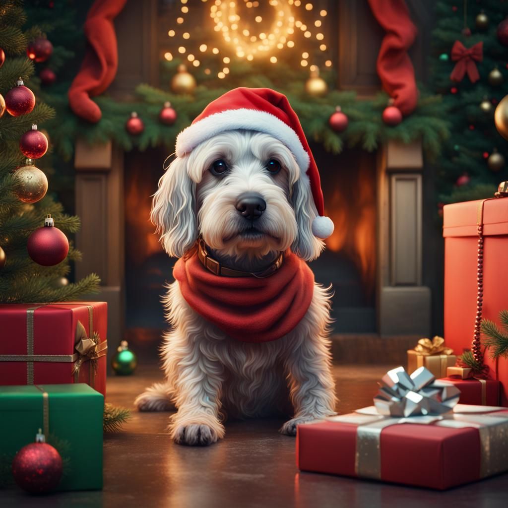 Christmas Dog Hiding Christmas: Detailed Matte Painting