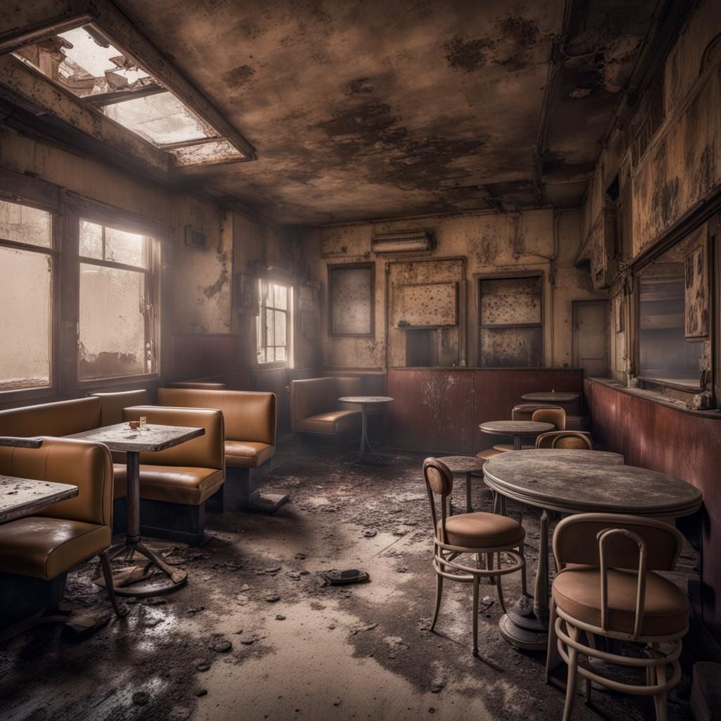 Abandoned 1950s Café in Photorealistic Style