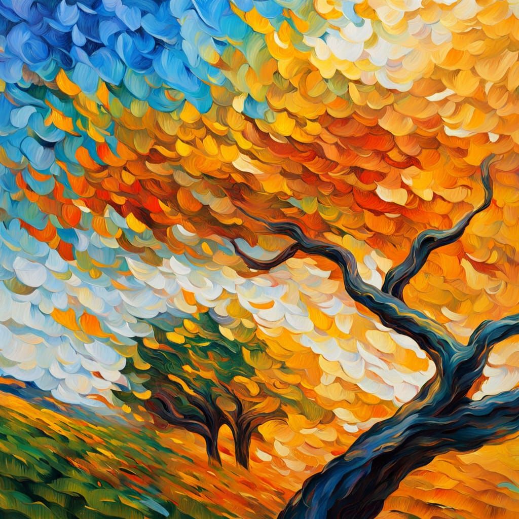 Wind Through Tree in Neo-Impressionist Style
