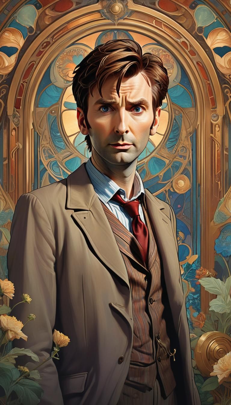 Tenth Doctor as Alphonse Mucha Art Nouveau Painting