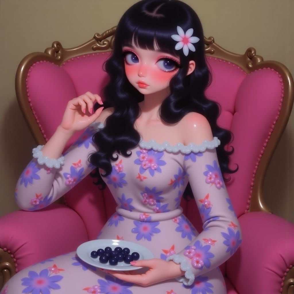 Woman with Black Hair and Purple Eyes