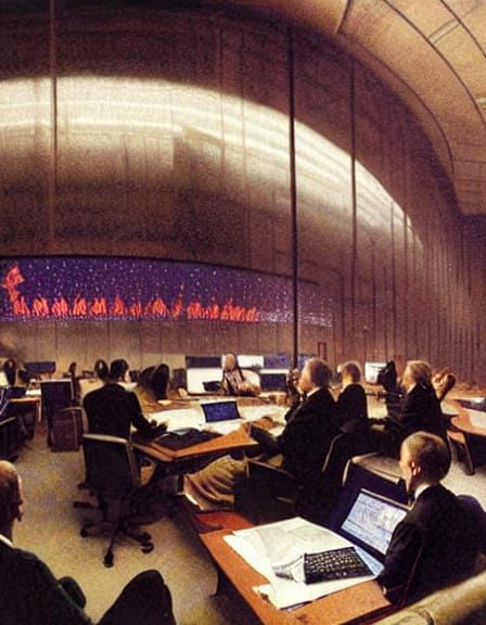Government Control Room in a State of Cybernetic Surrealism