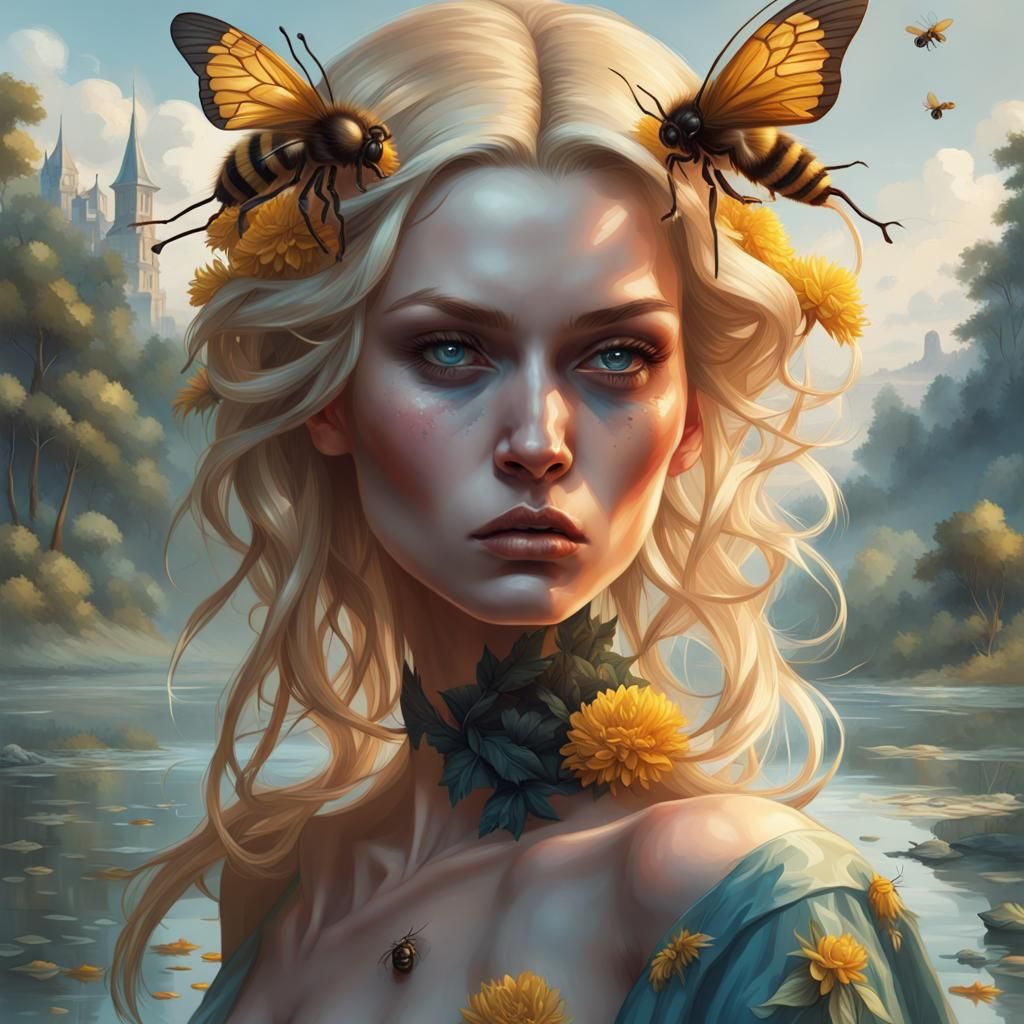 Angry Bee Goddess in Russian Painting Style
