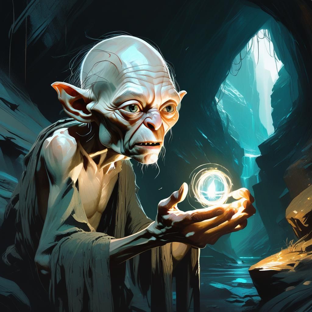 Gollum Portrait Holding the Ring: Epic Masterpiece