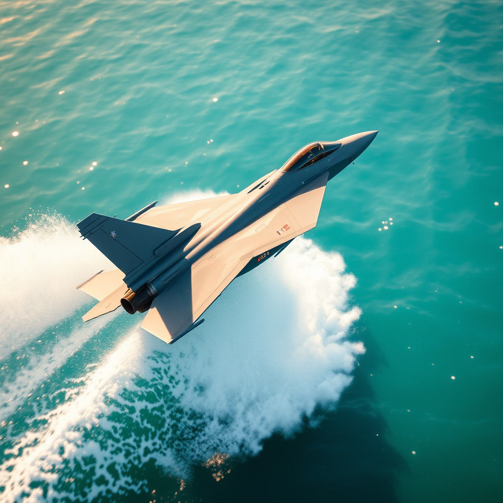 Rafale Jet Creates Wave Over Turquoise Sea