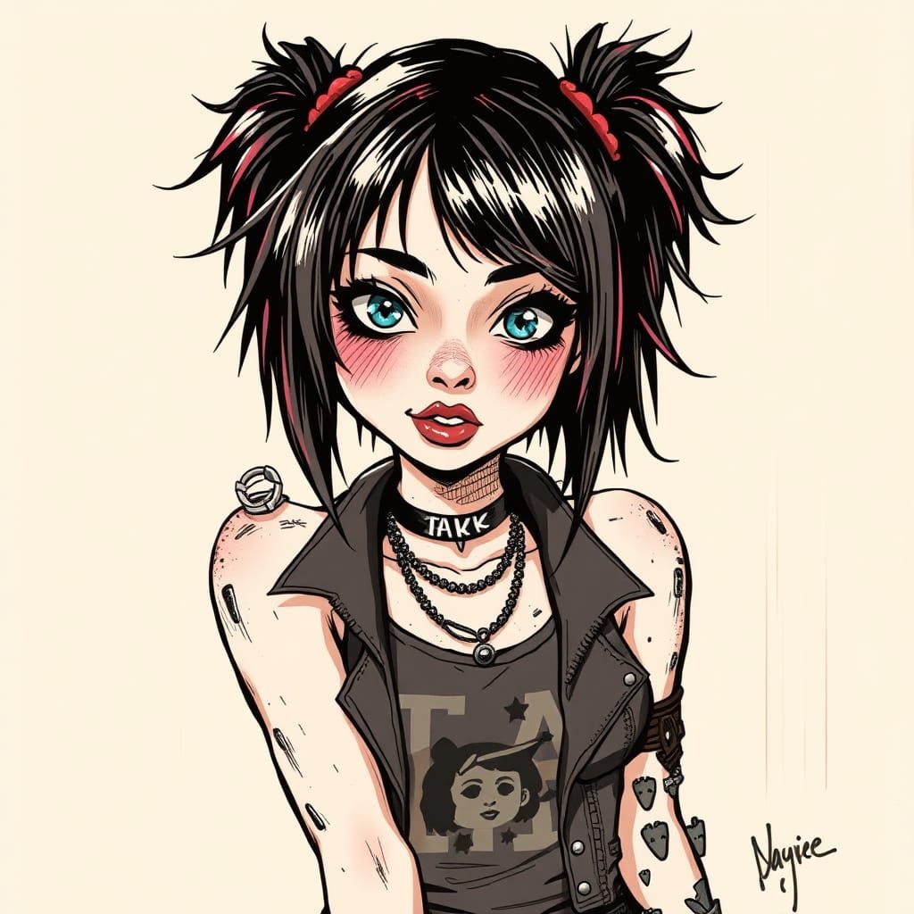 Punk Girl in Comic Book Style Illustration
