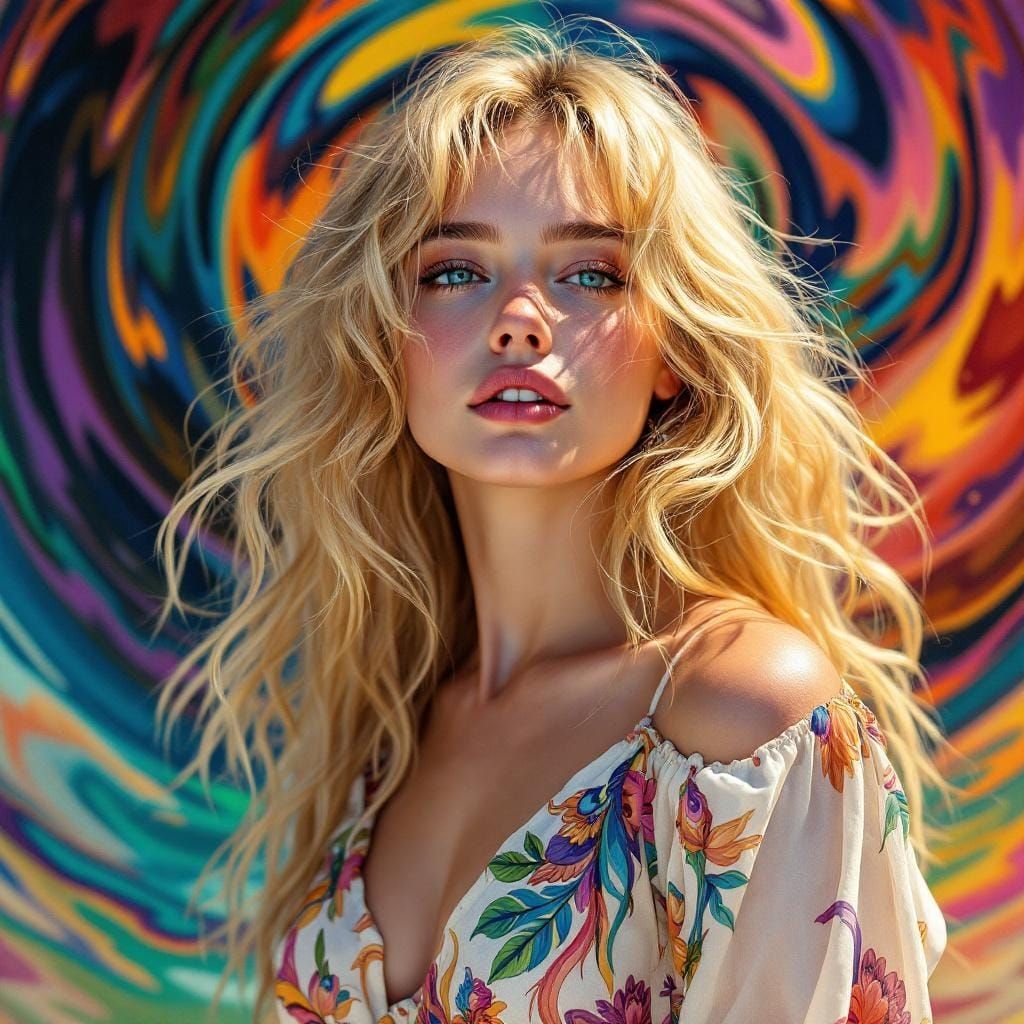 Hippie Lady Portrait in Fantasy Realism Style