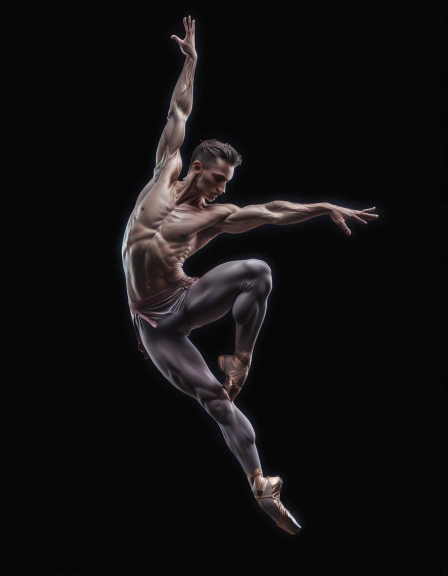 Muscular Ballet Dancer in Motion: Hyperrealistic Concept Art