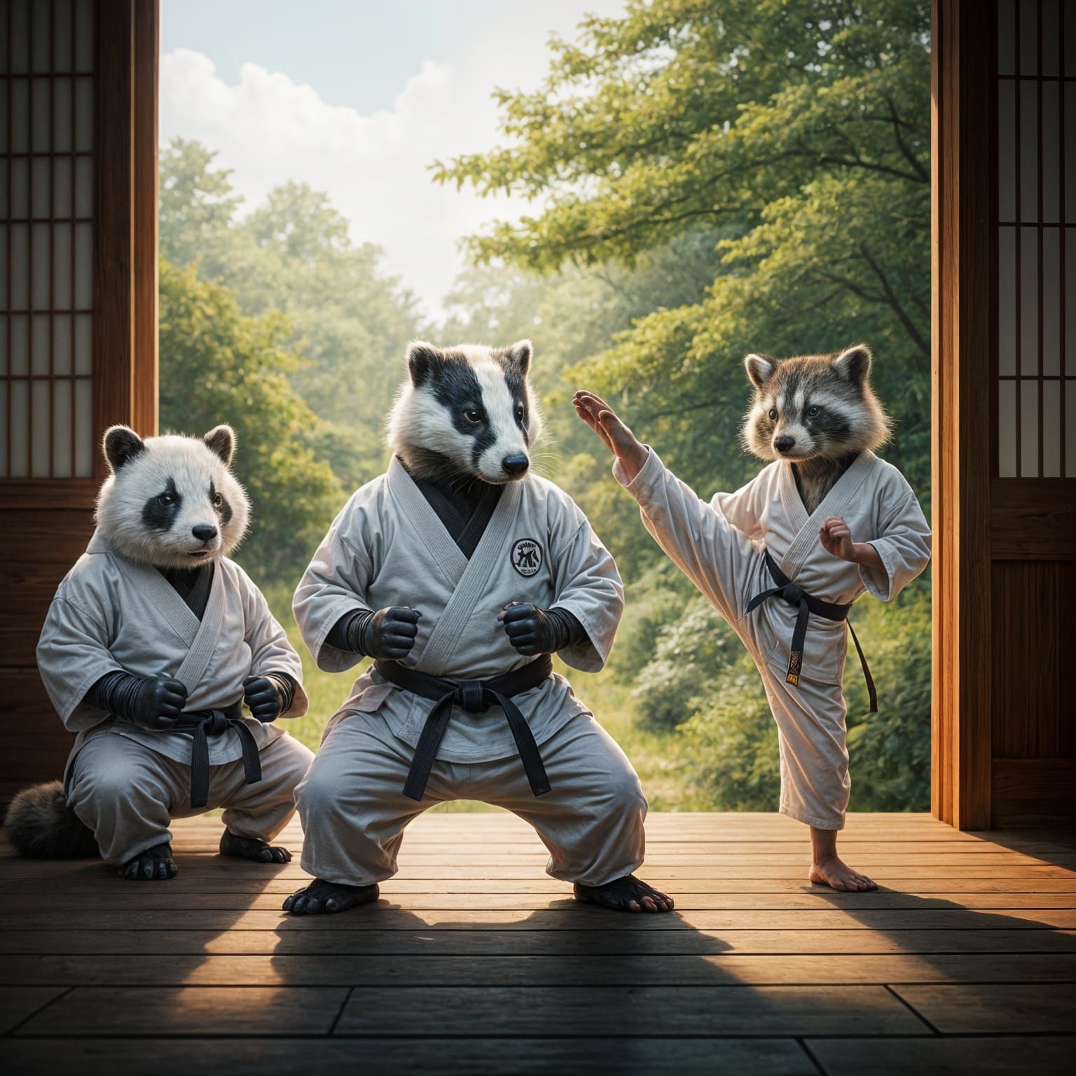 Badger in Kimono Double Exposure, Surreal Animal Art