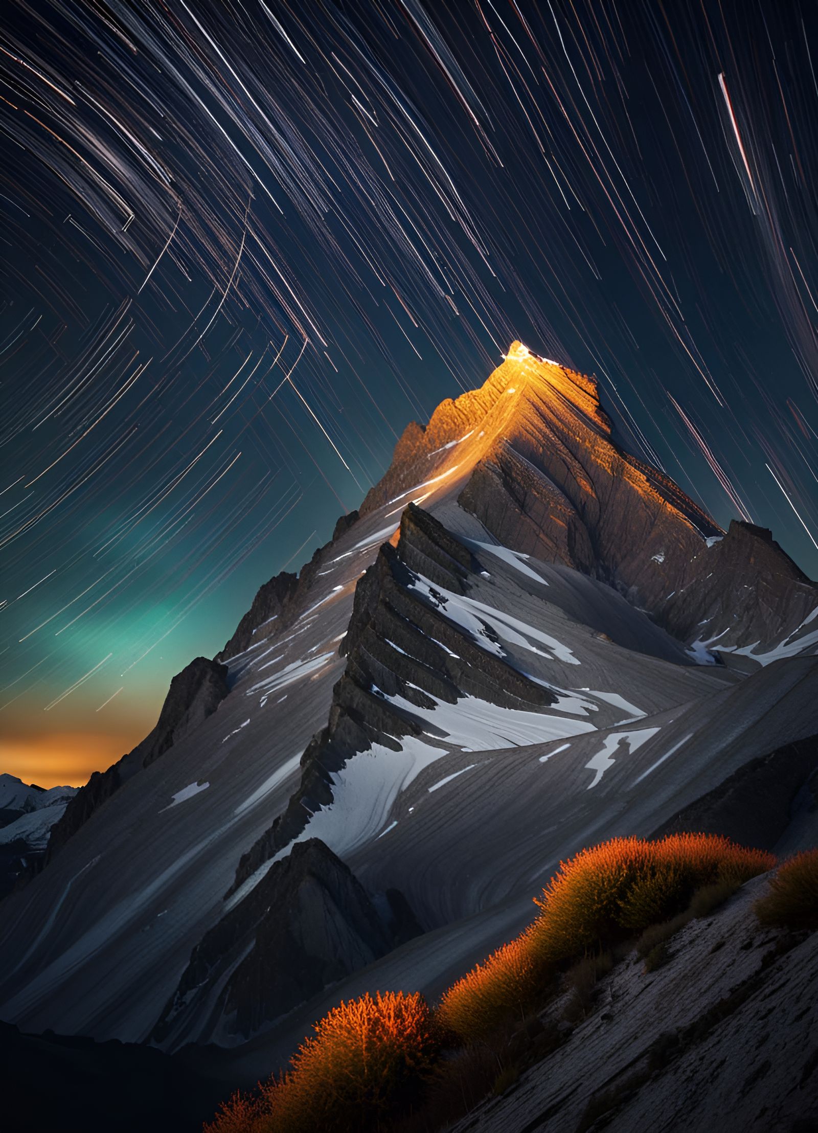 Star Trail Over Mountain Landscape Photo