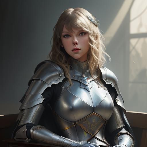 Taylor Swift as a Knight: Art Nouveau Portrait