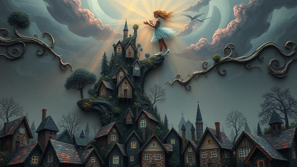 Gloomy Surreal Fractal Landscape in Zentangle Style