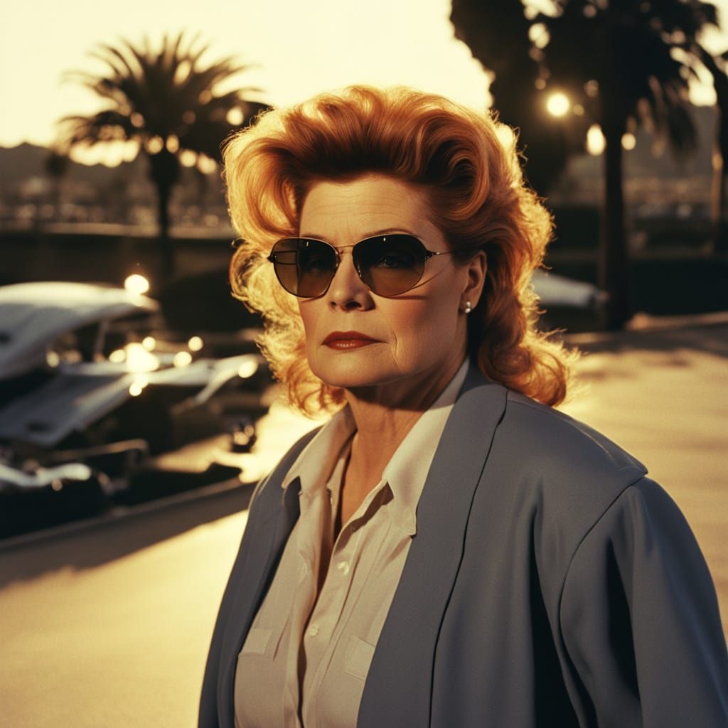 Kate Mulgrew Rollerblading in Film Noir Style