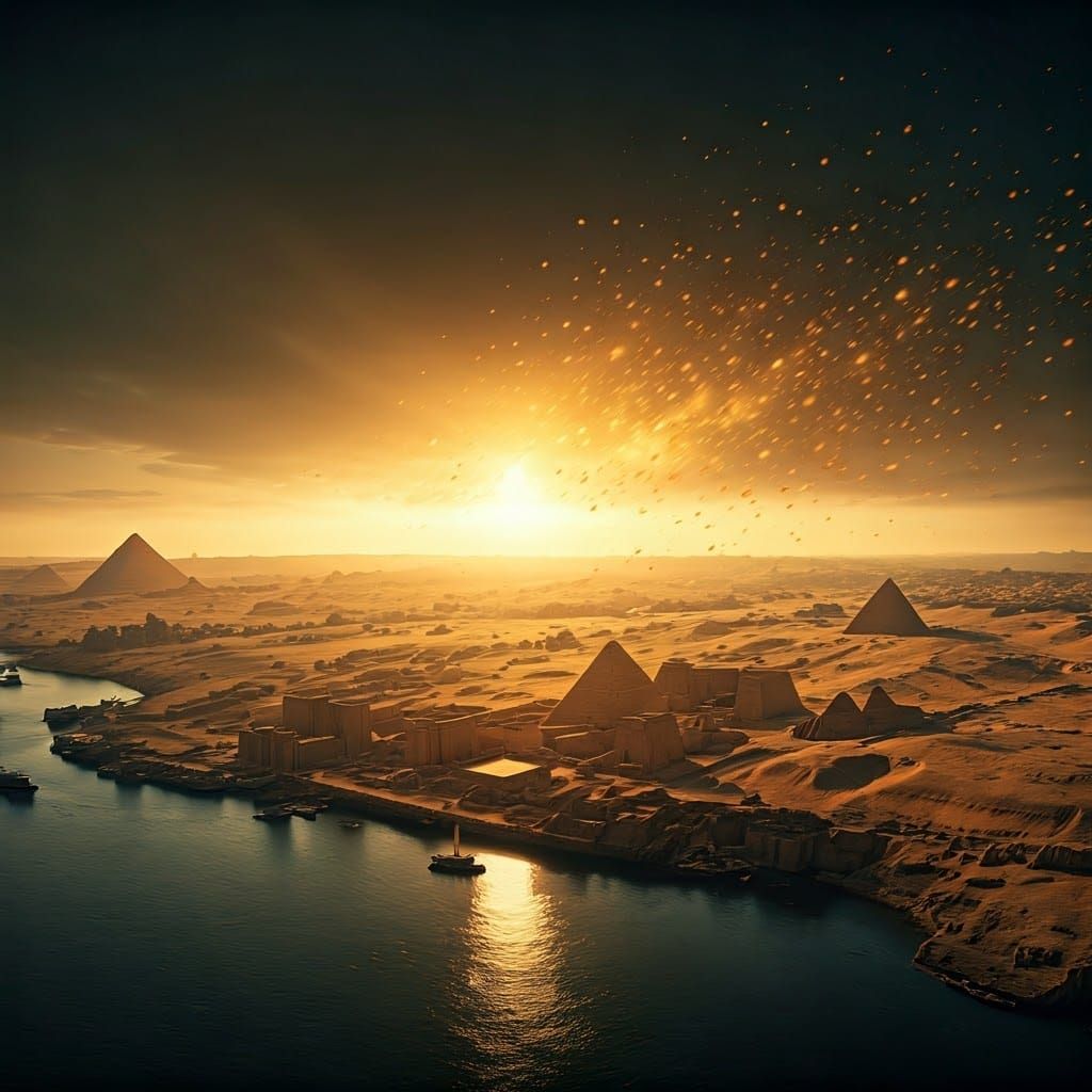 Ancient Egyptian Pyramids Bathed in Golden Sunset Glow