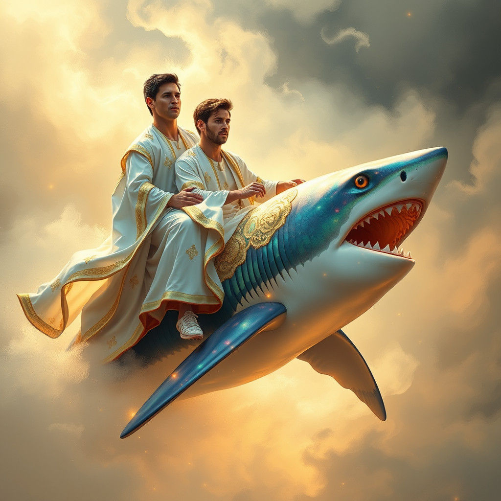 Ronaldo and Messi Ride a Shark in Dreamscape