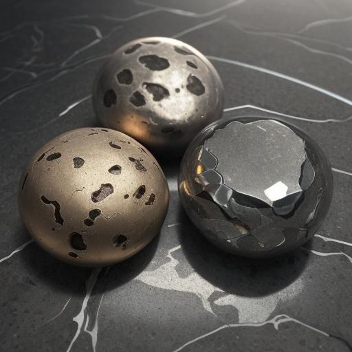 Reflective Metals Juxtaposed with Stone in Synthwave Style