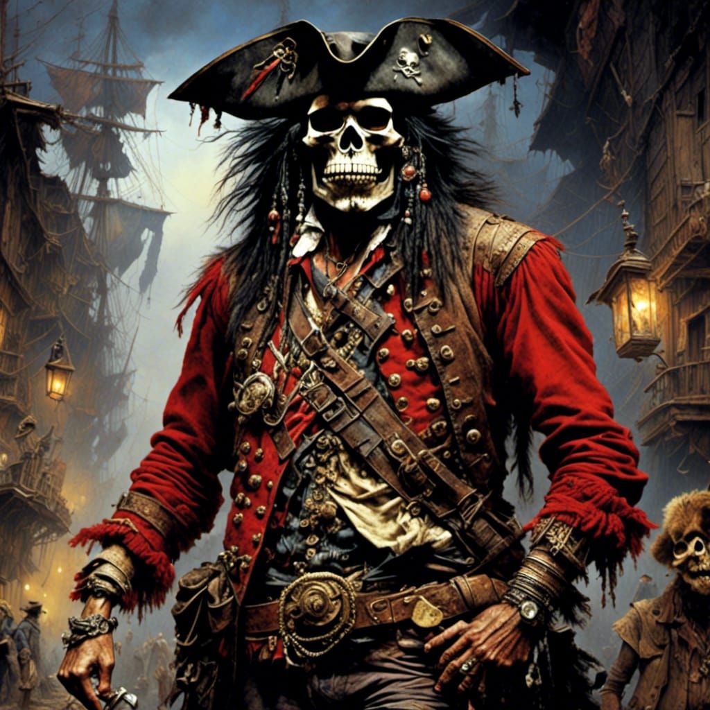 Pirate Shaving a Drunken Pirate's Belly