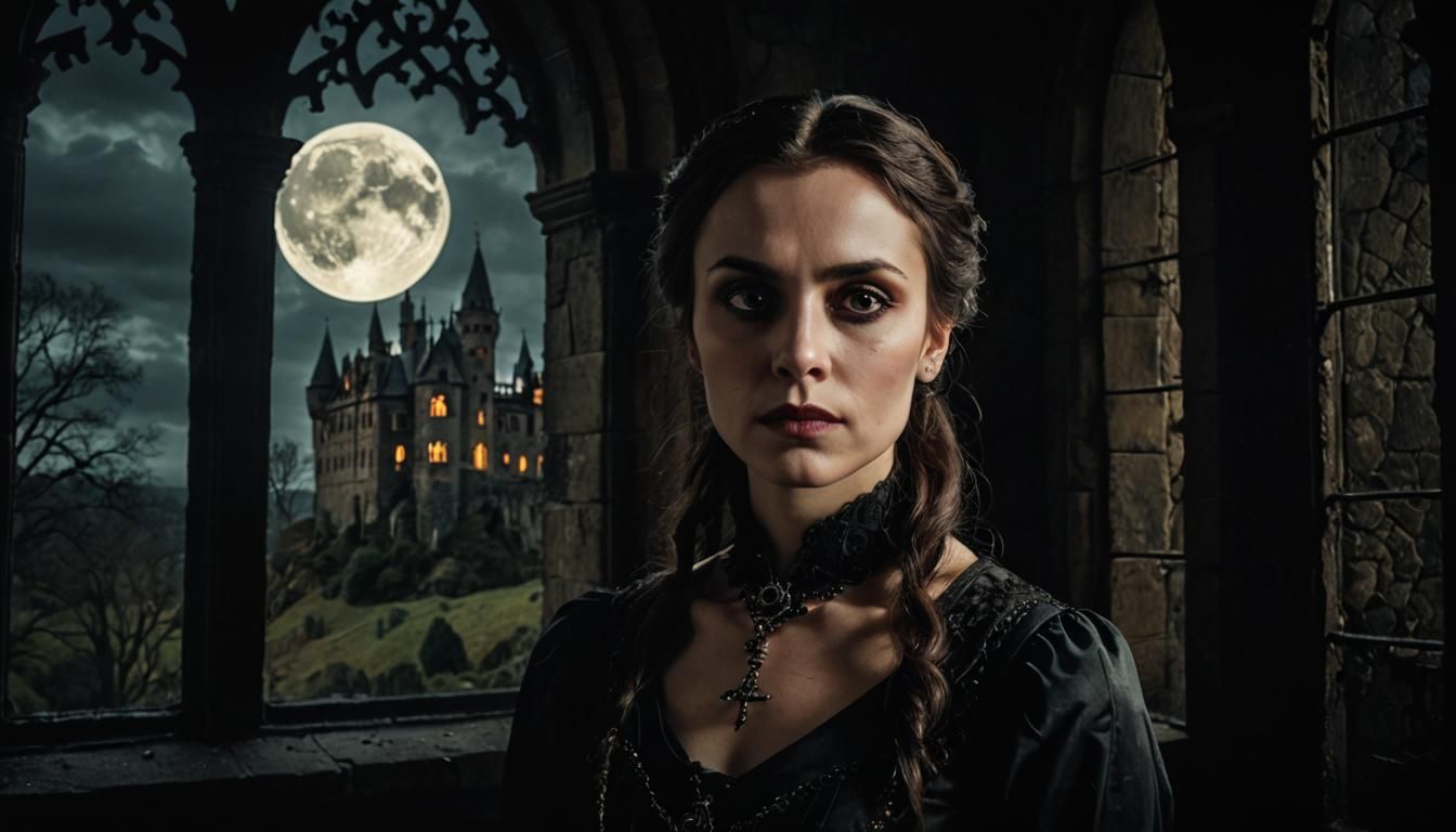 Gothic Lady Portrait in Dark Castle