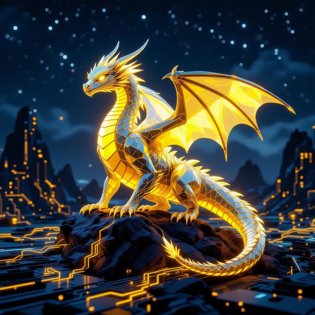 Translucent Topaz Dragon in Electronic World