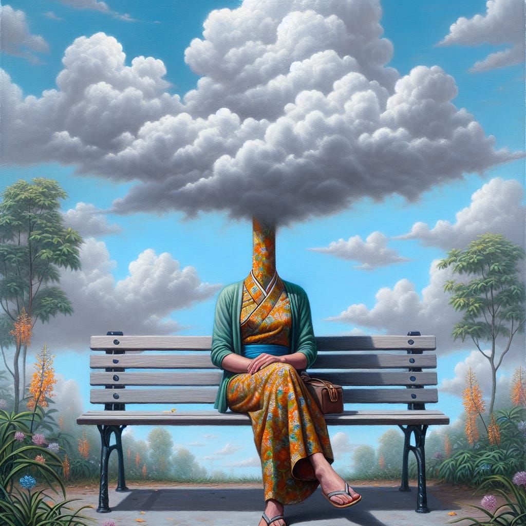 Southeast Asian Woman Vanishes into Ethereal Clouds in Surre...