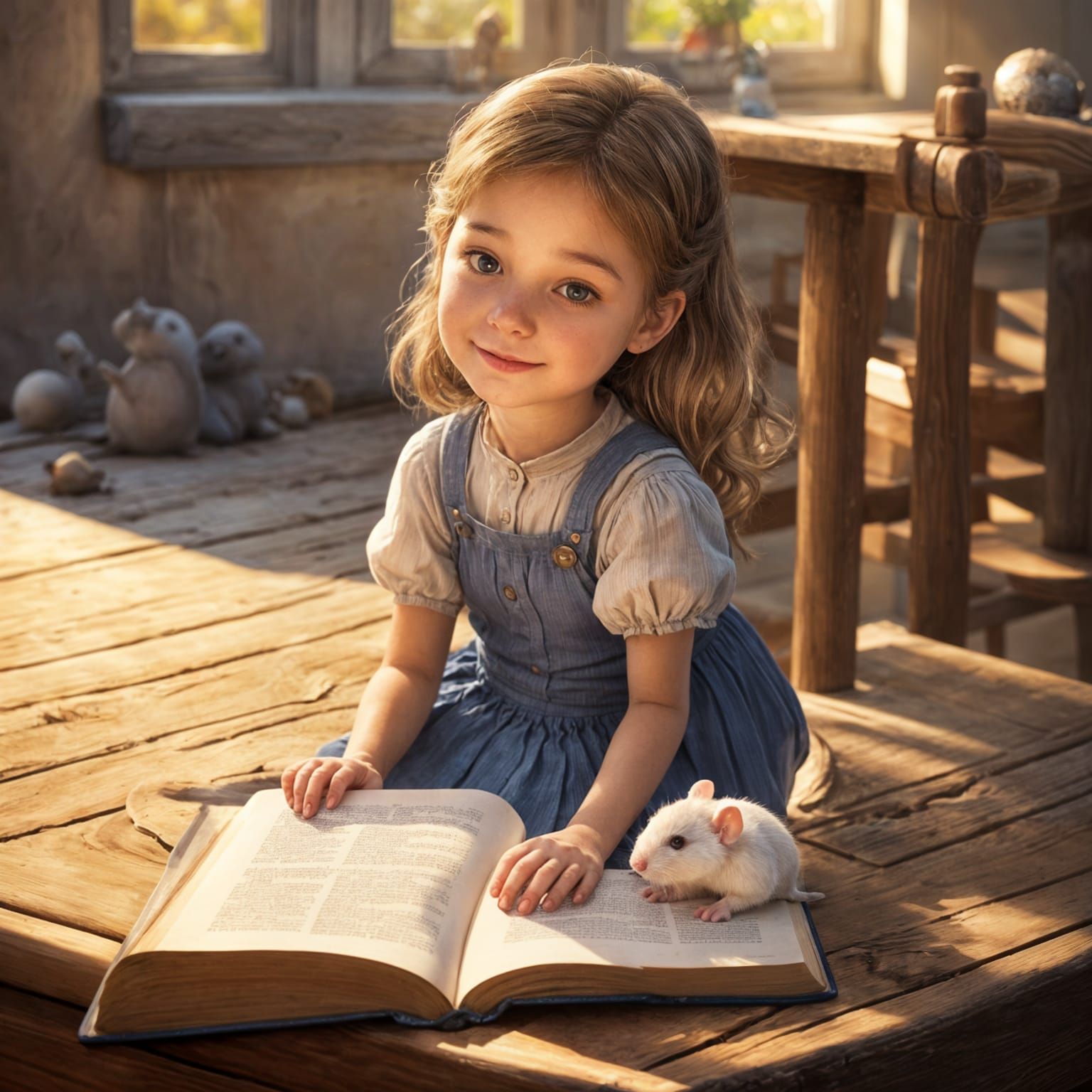 Sweet 5-Year-Old Girl Reads Holy Book in Cozy 3D Realistic S...