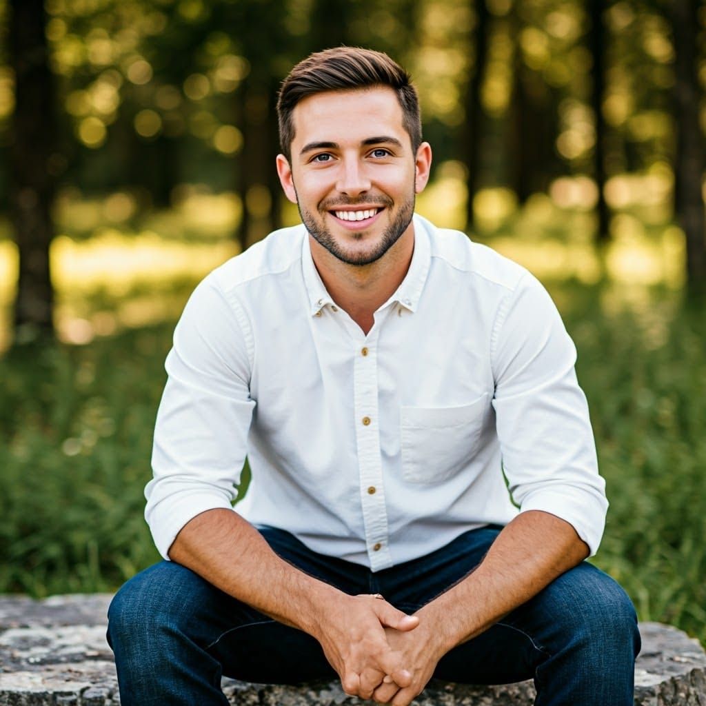 Smiling Man in Natural Light, Cinematic Outdoor Portrait