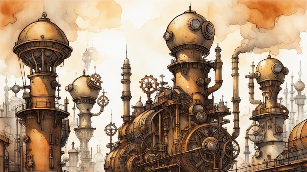 Steampunk Roadmap in Retrofuturistic Style