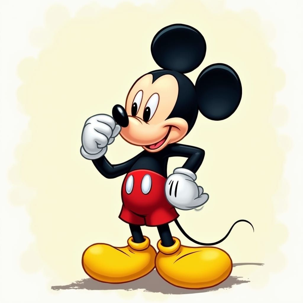 Mickey Mouse Picking His Nose in Cartoon Style