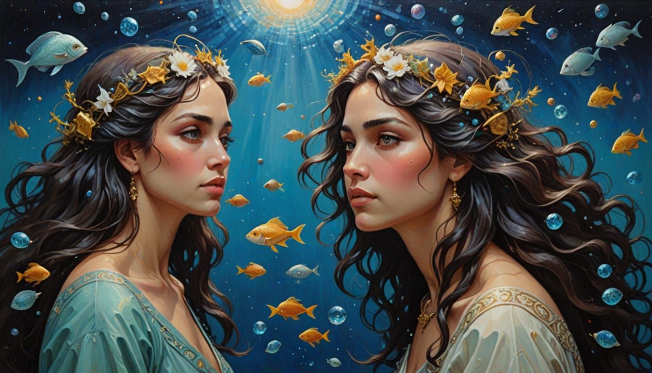 Pisces Astrology Oil Painting