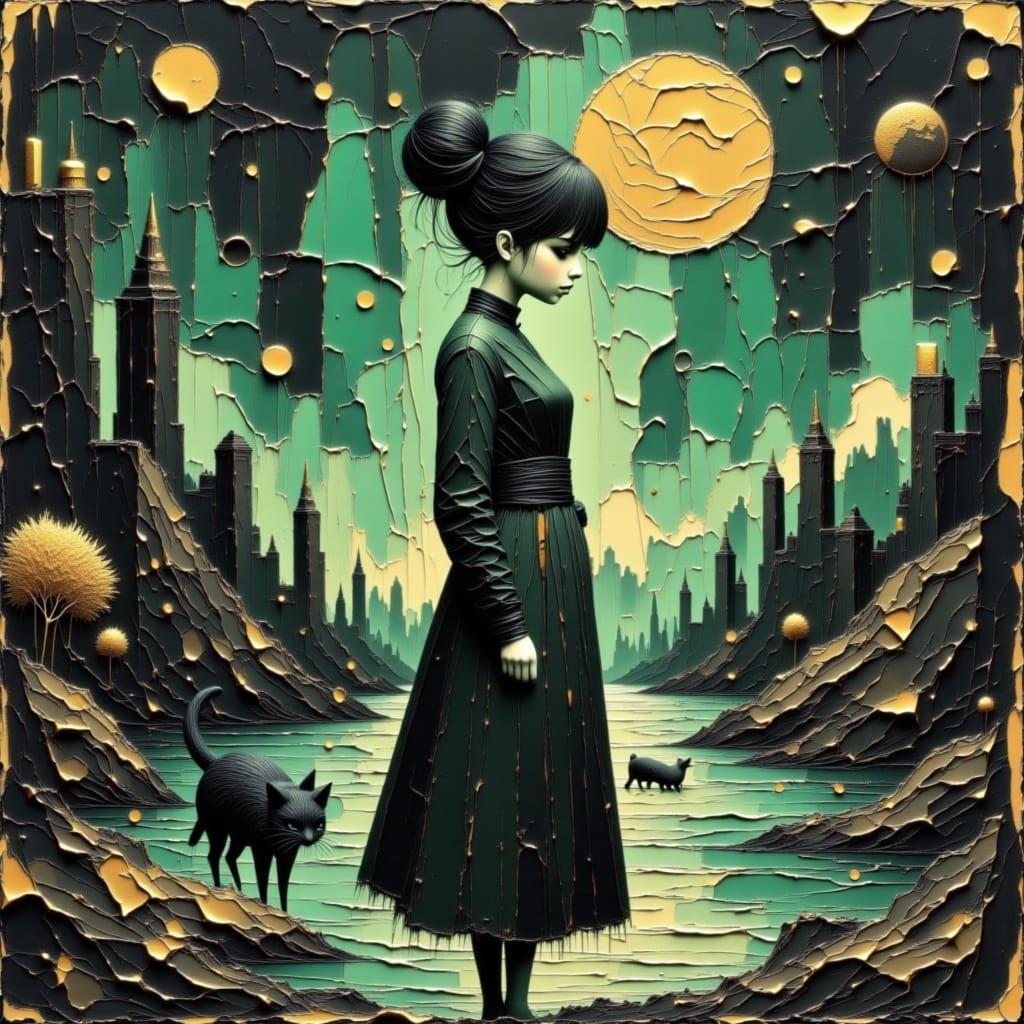 Futuristic Woman in Neon Cityscape, Digital Art