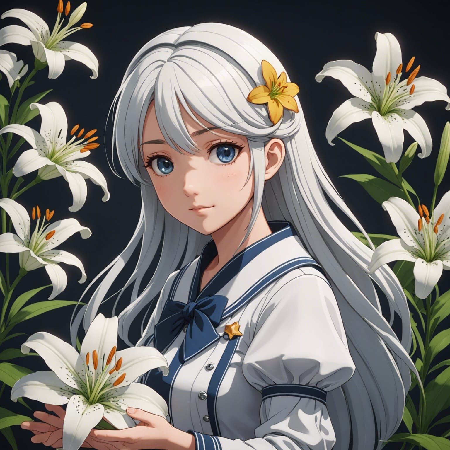 White Lily Cookie Anime Art in Cel-Shaded Style
