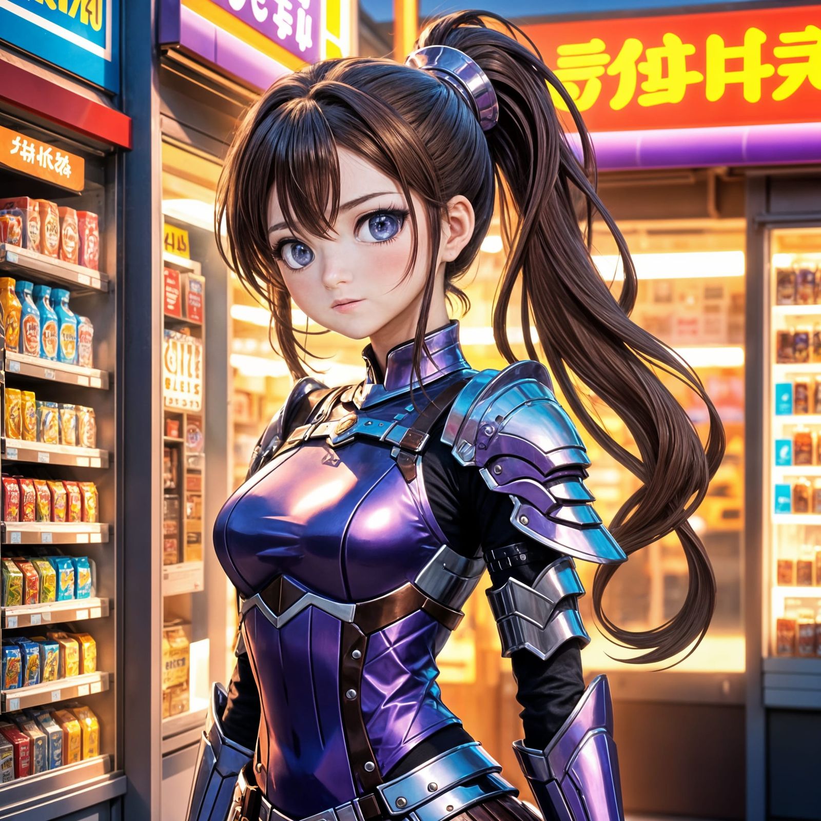 Mysterious Anime Girl in Sunset Armor